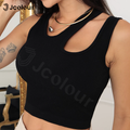 Jcolour Cropped Canelado Feminino com Recorte no Decote Moda Verão