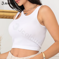 Jcolour Cropped Canelado Feminino com Recorte no Decote Moda Verão