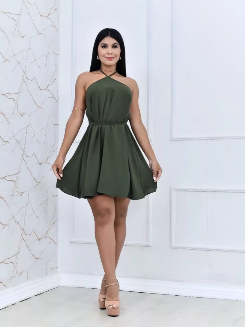 Vestido Alcinha Mídi Costas Nua Frente Única Sexy Curto Sem Bojo