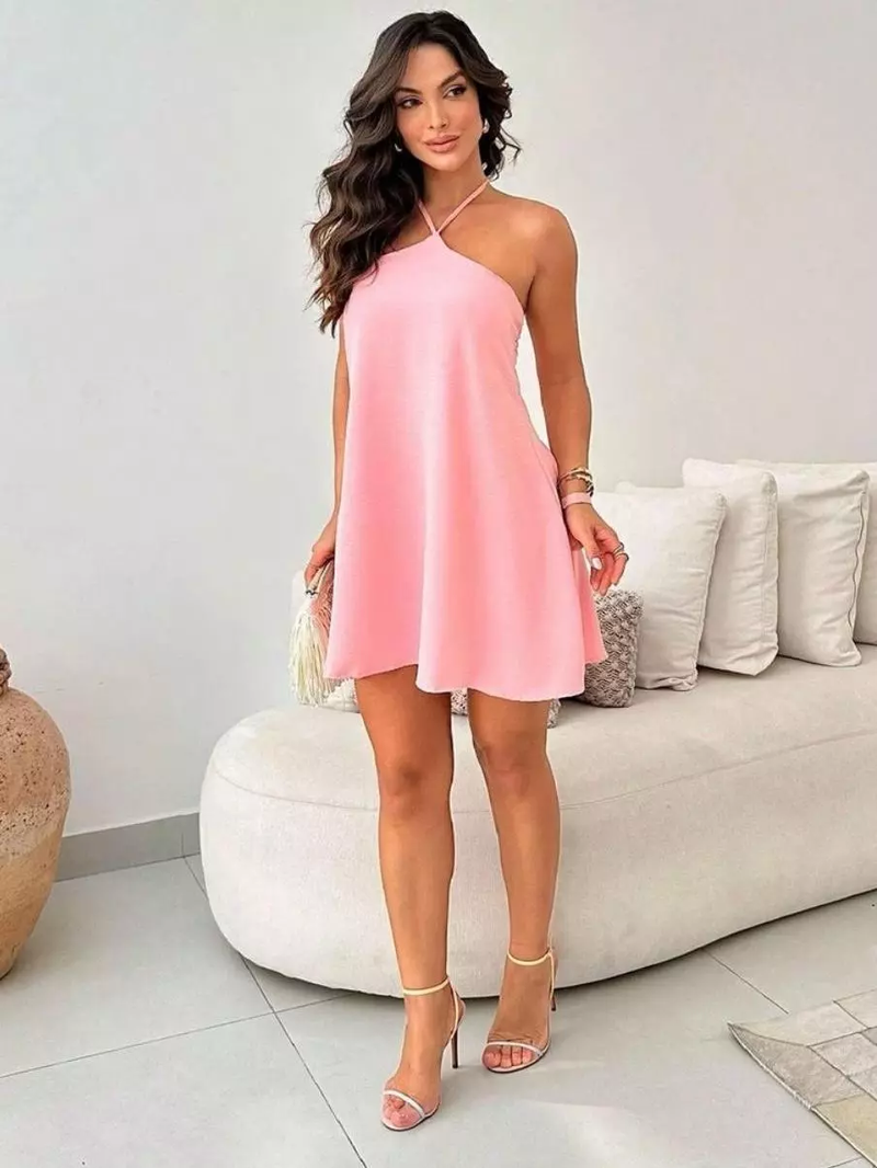 Vestido Alcinha Mídi Costas Nua Frente Única Sexy Curto Sem Bojo