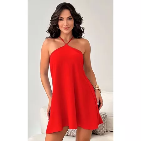 Vestido Alcinha Mídi Costas Nua Frente Única Sexy Curto Sem Bojo