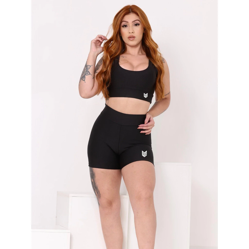 Kit 2 Conjuntos Feminino Academia Short + Top Fitness Cintura Alta Treino Corrida Ciclismo