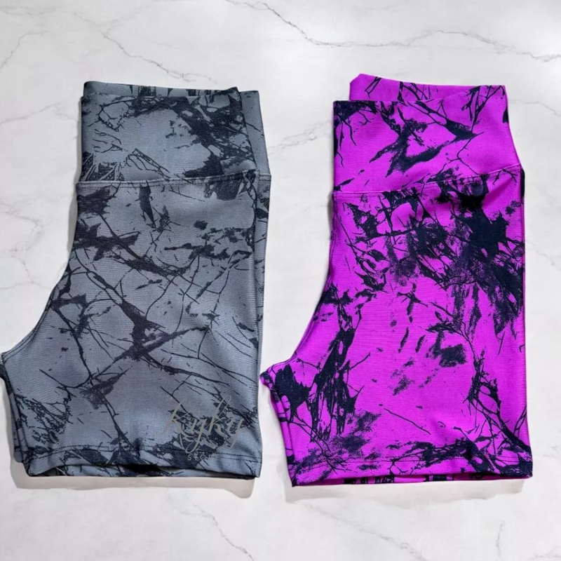 Kit 2 Shorts Fitness Marmorizado Roupa Academia Cintura Alta Feminino Tie Dye Zero Transparencia