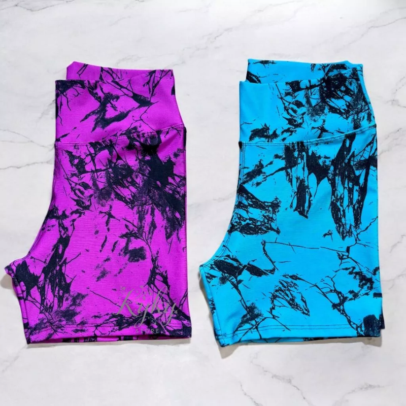 Kit 2 Shorts Fitness Marmorizado Roupa Academia Cintura Alta Feminino Tie Dye Zero Transparencia