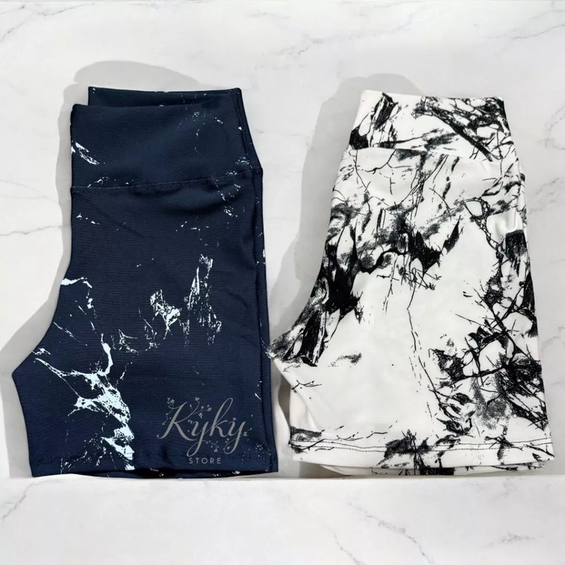 Kit 2 Shorts Fitness Marmorizado Roupa Academia Cintura Alta Feminino Tie Dye Zero Transparencia