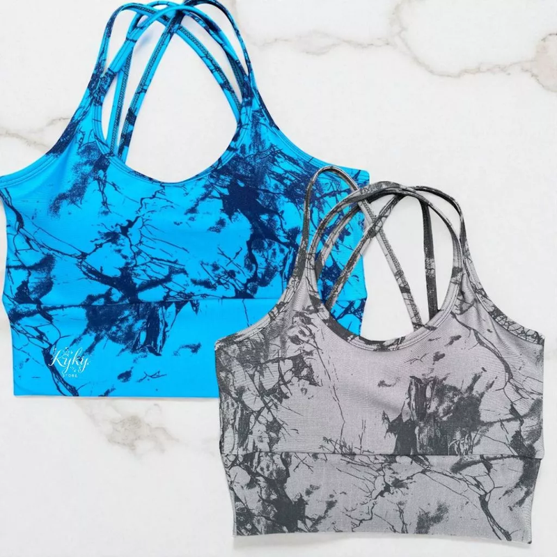 Kit 2 Top Trançado Bojo Tie Dye Marmorizado Roupa Academia Moda Feminina Premium Cropped Sutiâ