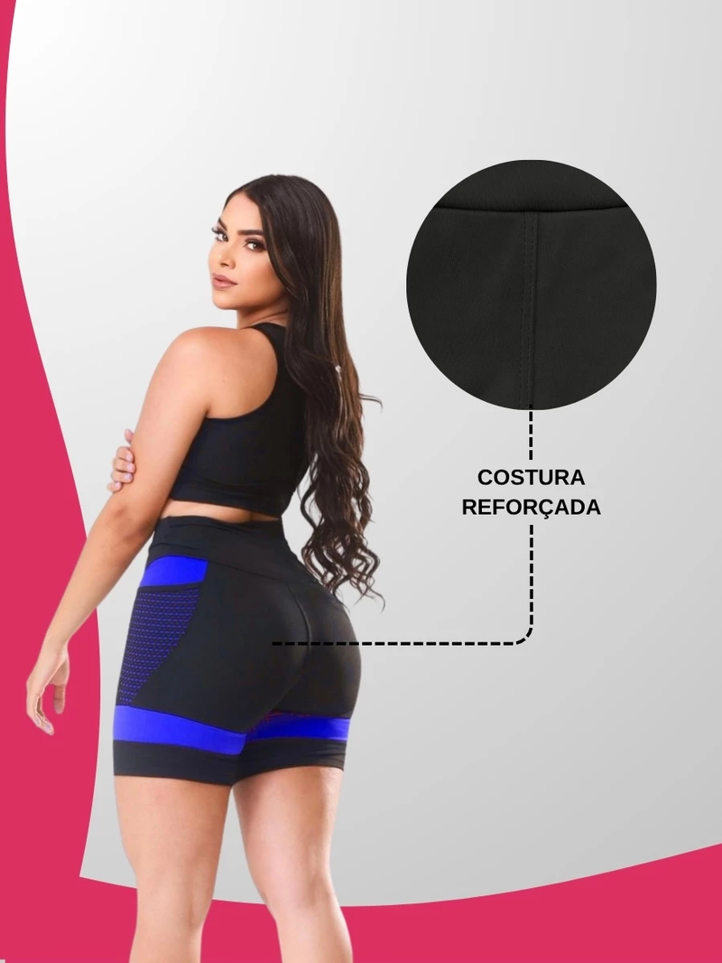 Kit 2 Conjuntos Femininos Fitness Academia Top e Short Cintura Alta com Bolso