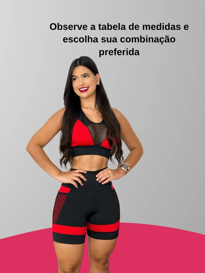 Kit 2 Conjuntos Femininos Fitness Academia Top e Short Cintura Alta com Bolso