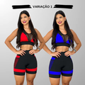 Kit 2 Conjuntos Femininos Fitness Academia Top e Short Cintura Alta com Bolso
