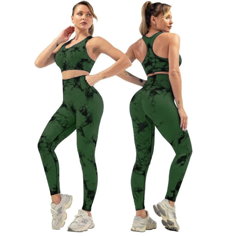 Conjunto Fitness Feminino Top e Legging Marmorizado Cintura Alta Tie Dye
