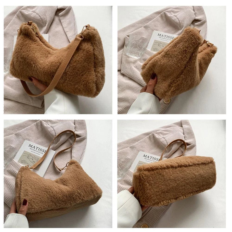 ME Mini Sacola , Bolsa De Compras Fofa Bolsas Femininas , Moda Pele Sintética Quente Inverno Macio Pelúcia