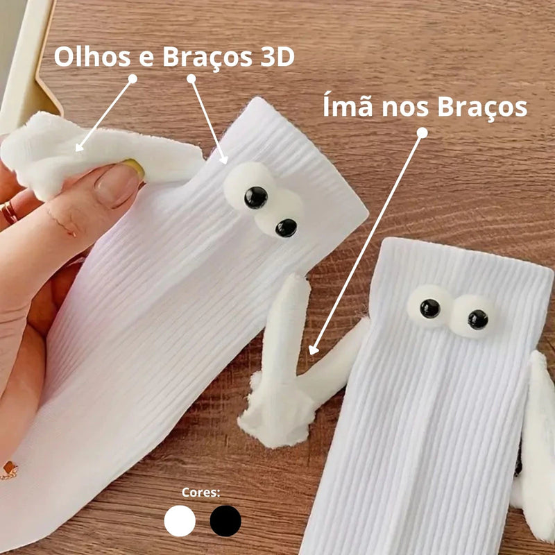 Kit 2 Pares De Meia Cano Longo 3D Adulto com Ímã Magnético Kit Casal Kit Dia dos Namorados Presente Combinando
