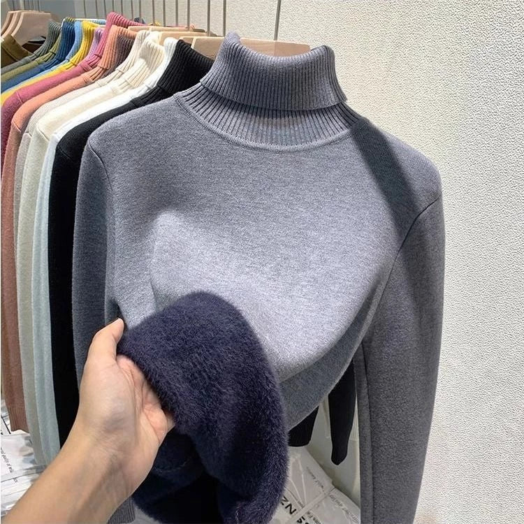 Suéter Grosso De Gola Alta Para Mulheres No Inverno 2025