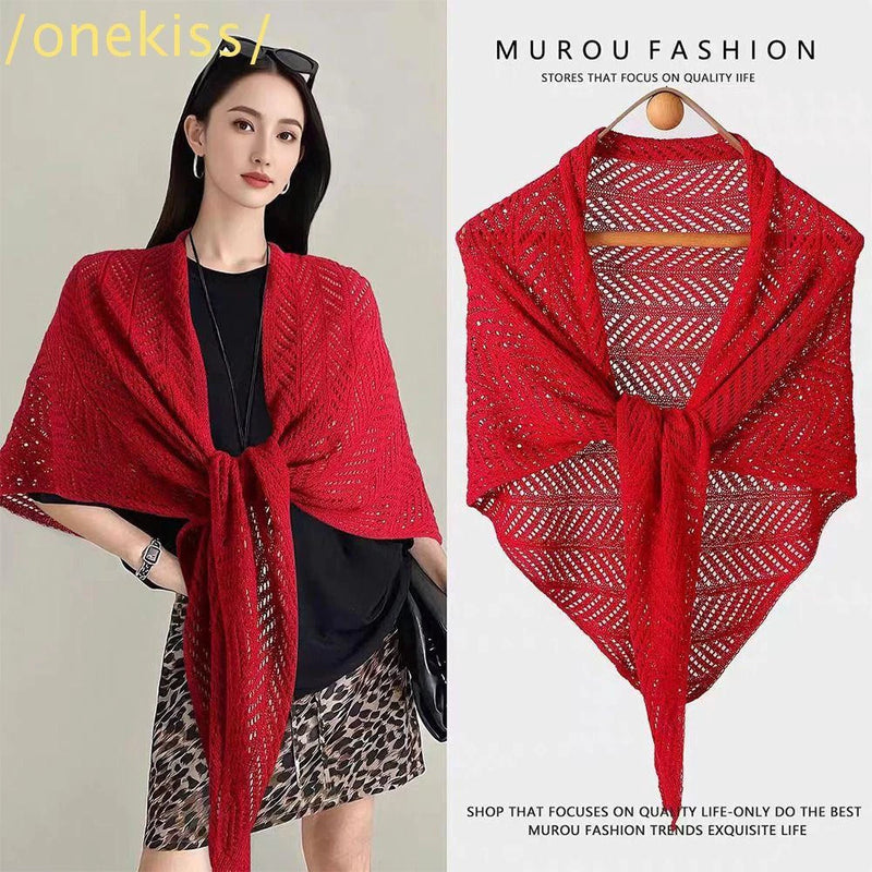 KISS1 Xale De Algodão De Tricô , Capa Feminina Poncho De Proteção Solar Vazada , Cachecol Elegante Com Borlas De Cor Sól