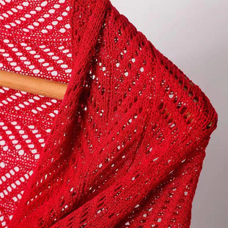 KISS1 Xale De Algodão De Tricô , Capa Feminina Poncho De Proteção Solar Vazada , Cachecol Elegante Com Borlas De Cor Sól